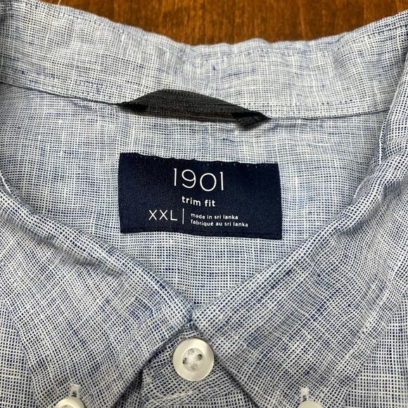 1901 Short Sleeve Blue White 100% Linen Button Down Shirt Men's Size XXL 2XL - Picture 3 of 10